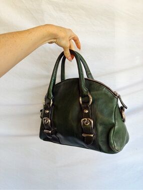 Genuine Leather Dark Green Fall buckle purse